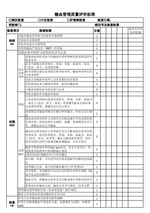 输血管理质量评价标准14