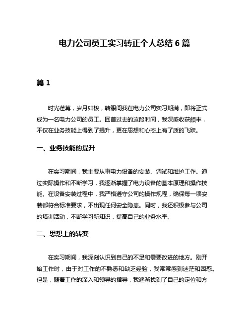 电力公司员工实习转正个人总结6篇