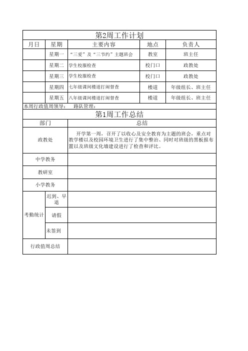 政教处周工作计划、总结