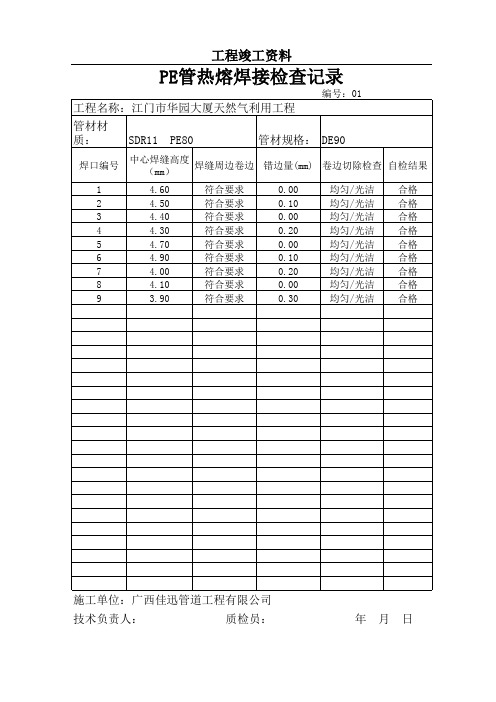 10.4PE管热熔焊接检查记录