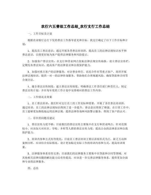 农行六五普法工作总结_农行支行工作总结