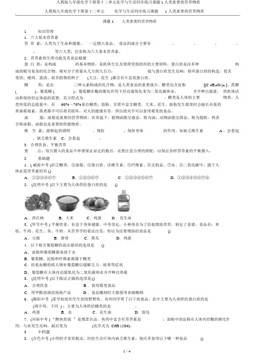 人教版九年级化学下册第十二单元化学与生活同步练习课题1人类重要的营养物质