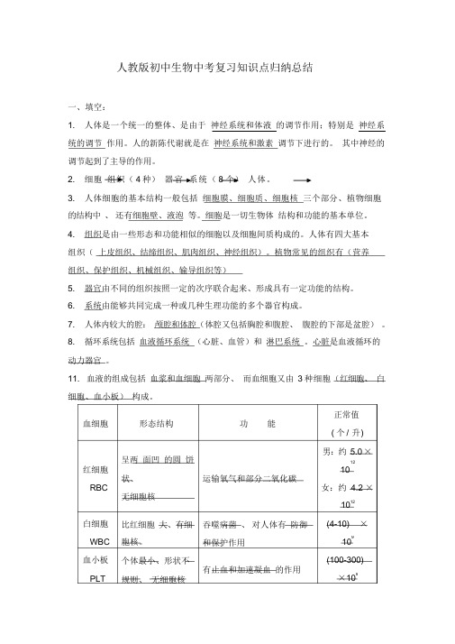 【精编】人教版初中生物中考复习知识点归纳总结