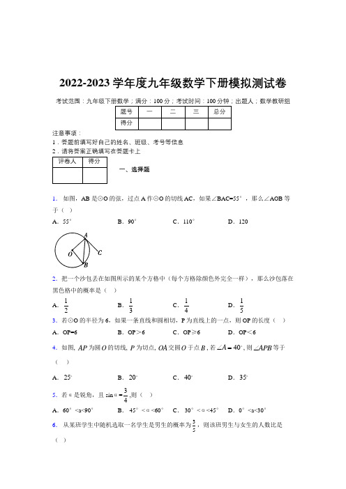 2022-2023学年度九年级数学下册模拟测试卷  (384)