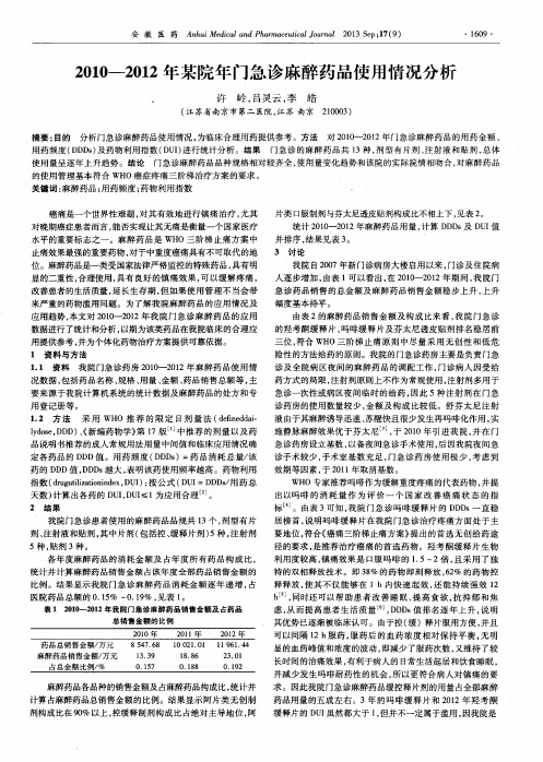 2010-2012年某院年门急诊麻醉药品使用情况分析