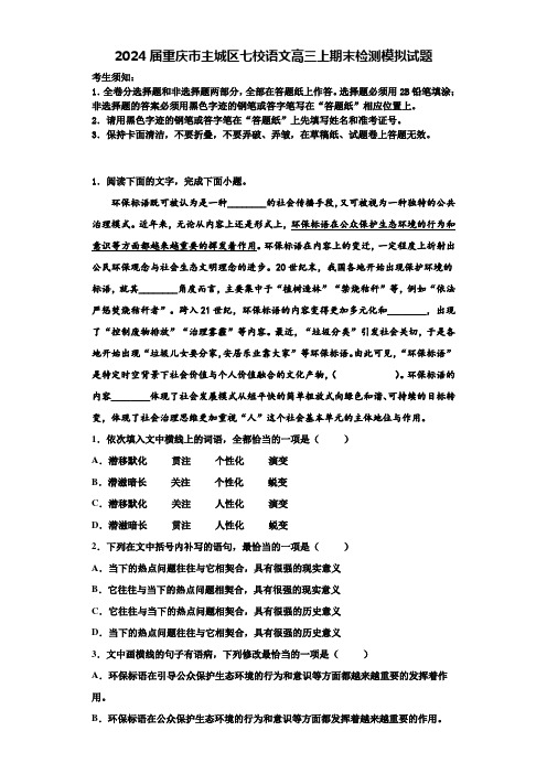 2024届重庆市主城区七校语文高三上期末检测模拟试题含解析