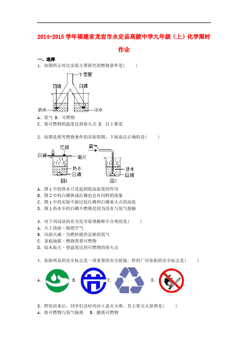 福建省龙岩市永定县高陂中学九年级化学上学期限时作业3(含解析) 沪教版