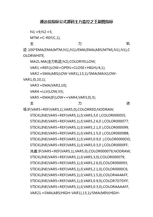 通达信指标公式源码主力监控之王副图指标