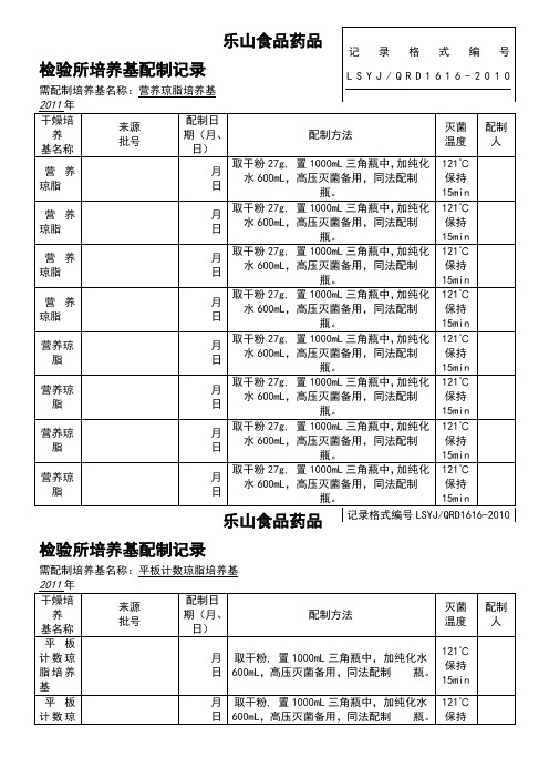 培养基配制记录表格模板