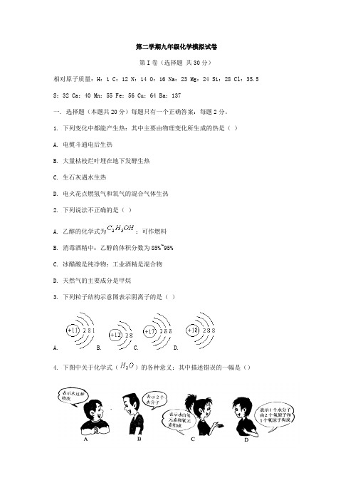 第二学期九年级化学模拟试卷北师大版