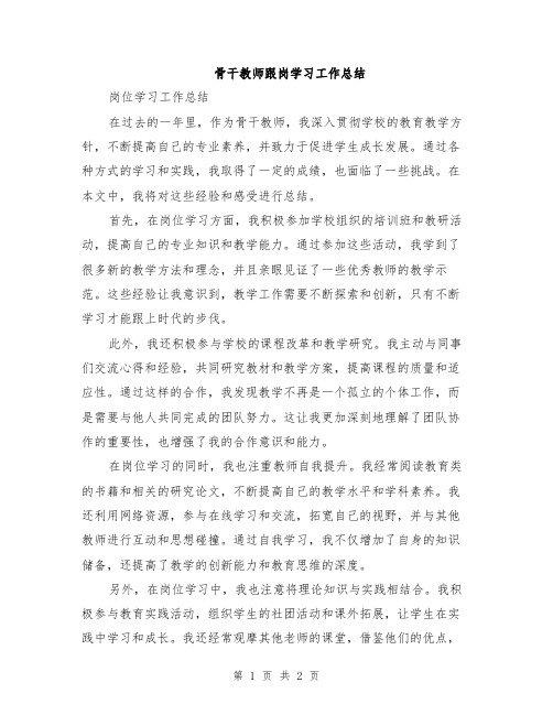 骨干教师跟岗学习工作总结