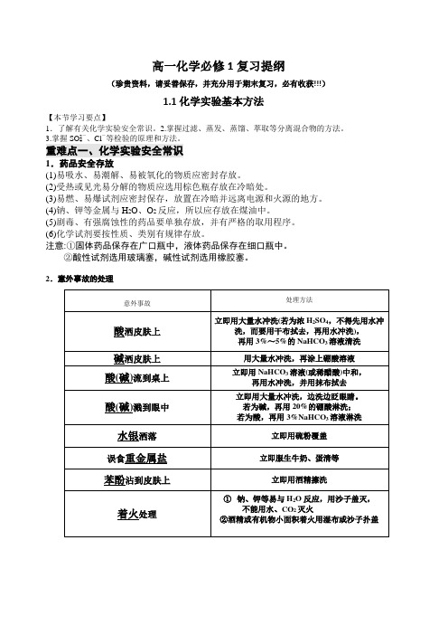 化学必修1 复习提纲整理 (1)