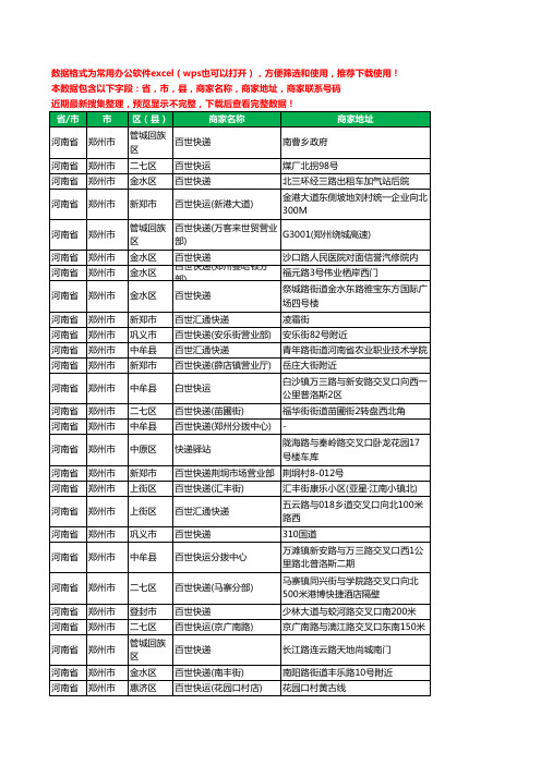 2020新版河南省郑州市百世汇通工商企业公司商家名录名单联系电话号码地址大全124家