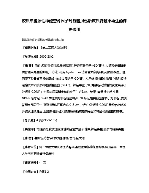 胶质细胞源性神经营养因子对脊髓损伤后皮质脊髓束再生的保护作用