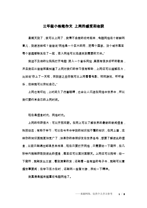 三年级小练笔作文 上网的感受和收获