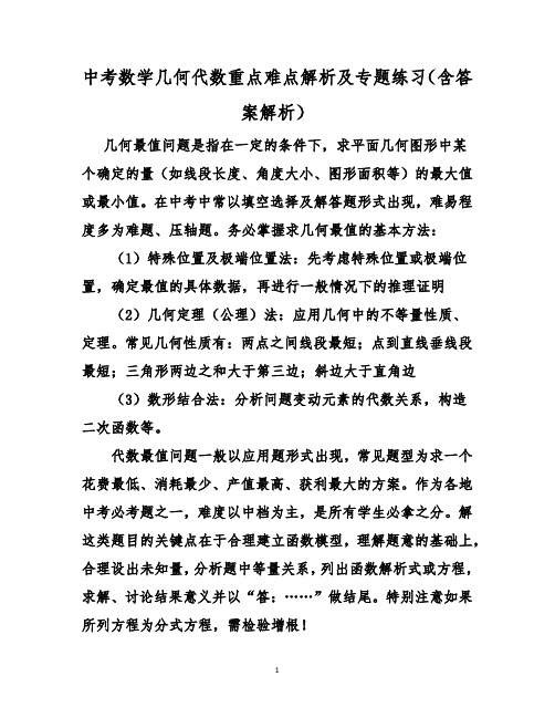 中考数学几何代数重点难点解析及专题练习(含答案解析)