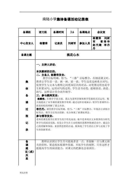 教师集体备课活动记录表