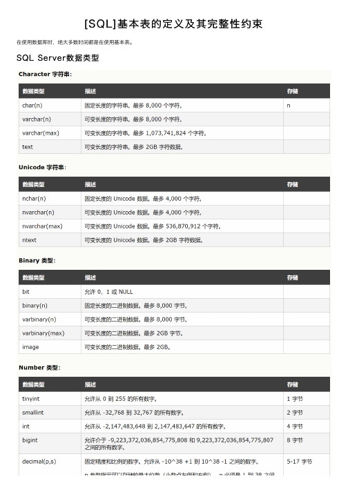 [SQL]基本表的定义及其完整性约束