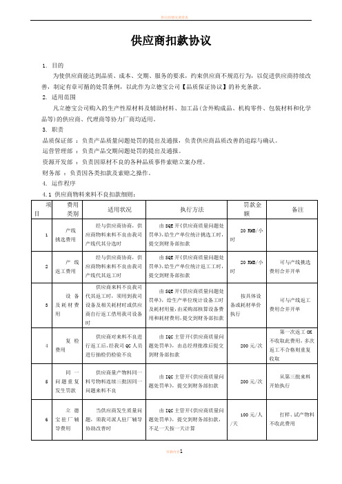 供应商扣款协议