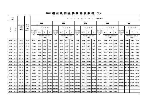 钢丝绳的主要规格及数据
