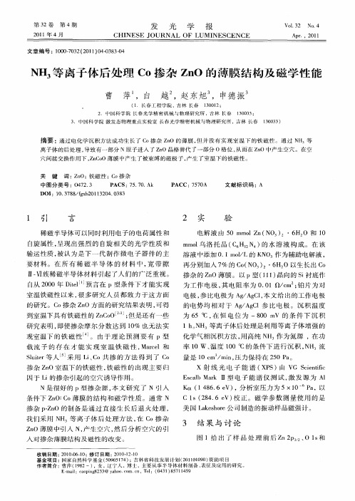 NH_3等离子体后处理Co掺杂ZnO的薄膜结构及磁学性能