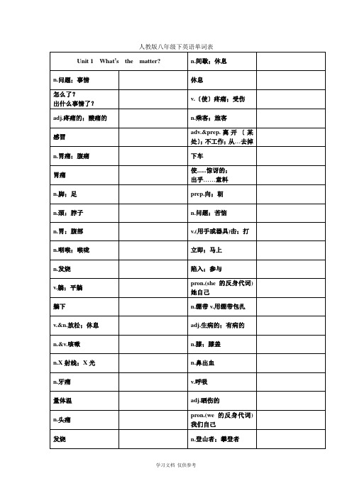 人教版八年级下英语单词默写版与完整版