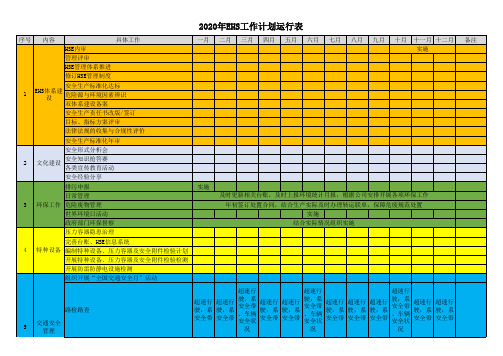 2020年安全环保职业健康安全EHS工作计划运行表