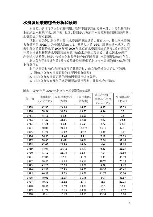 水资源短缺的综合分析和预测