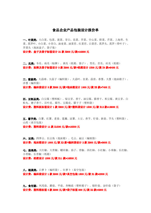 食品企业产品包装设计报价单