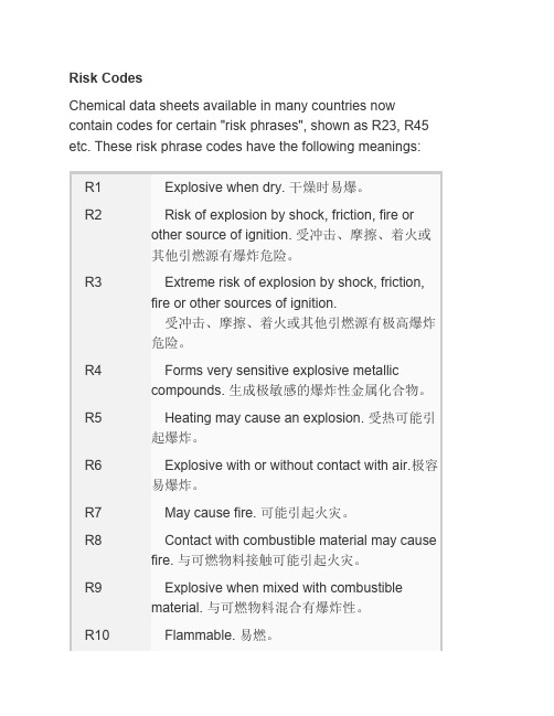 Risk Codes安全术语中英文对照