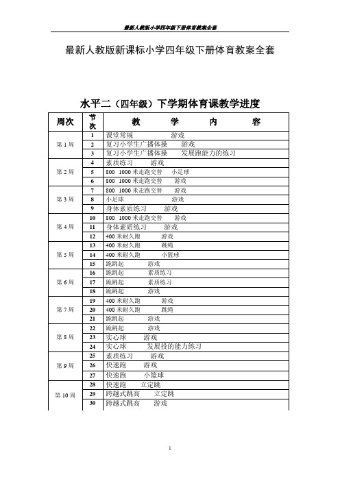 最新人教版小学四年级下册体育教案全套