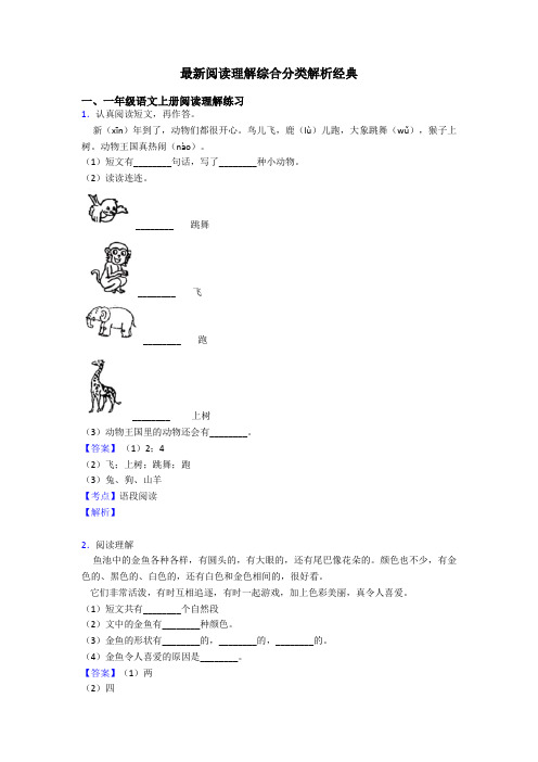 一年级最新阅读理解综合分类解析经典