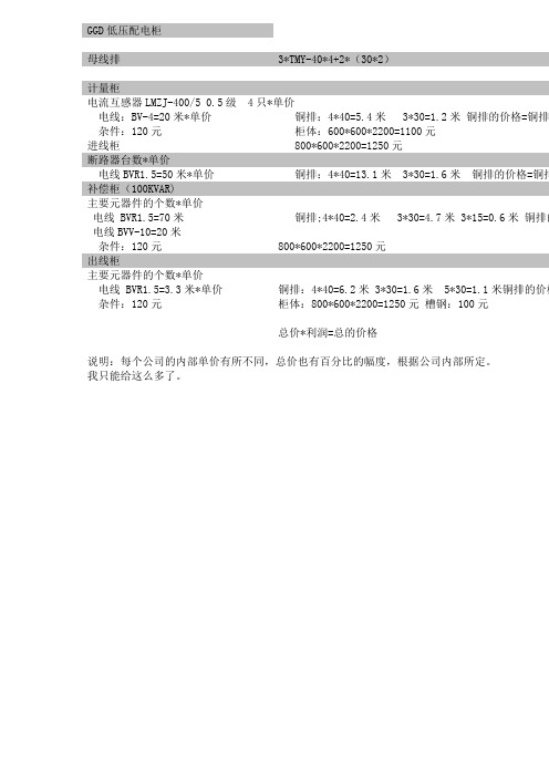 GGD低压配电柜报价清单