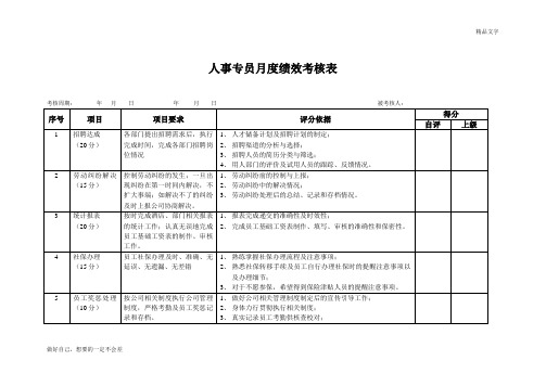 人事专员月度绩效考核表44271