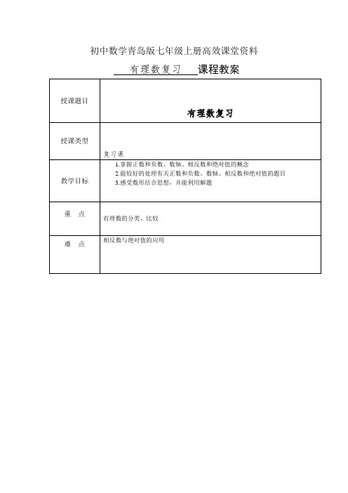 初中数学青岛版七年级上册高效课堂资料学案第2章有理数复习