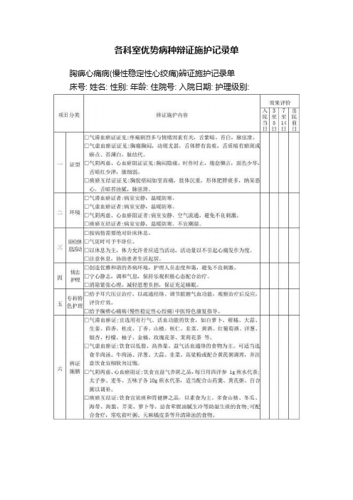 各科室优势病种辩证施护记录单