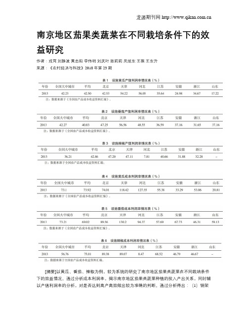 南京地区茄果类蔬菜在不同栽培条件下的效益研究