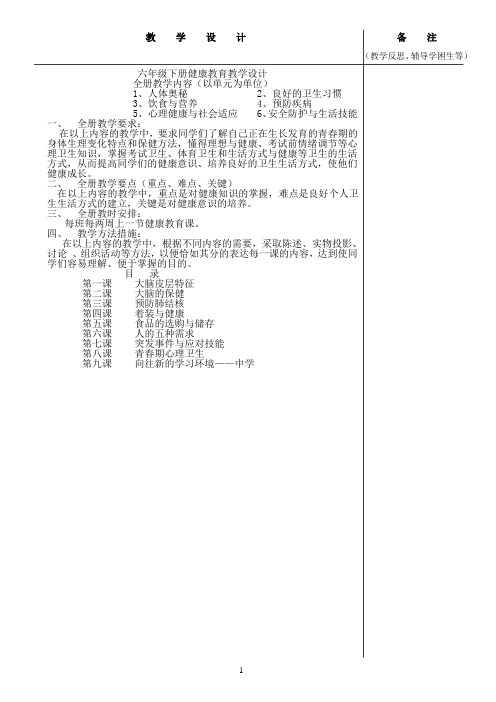 六年级下期健康教育教案