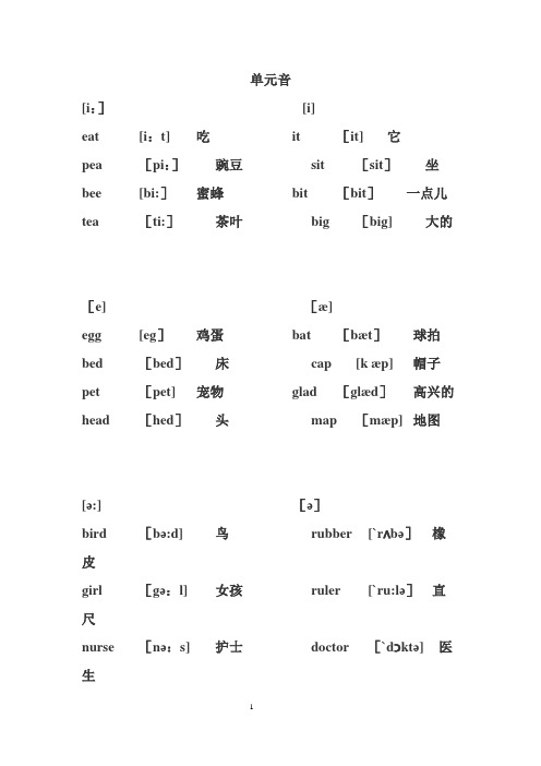 48个音标对应单词及音标(打印版)