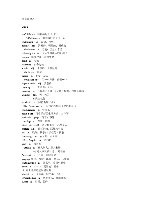 高中英语选修8单词表