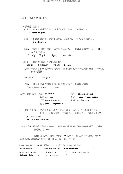 第一课小学阶段英语句子成分解析总结计划