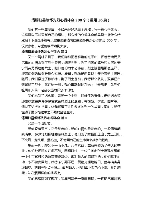 清明扫墓缅怀先烈心得体会300字（通用16篇）