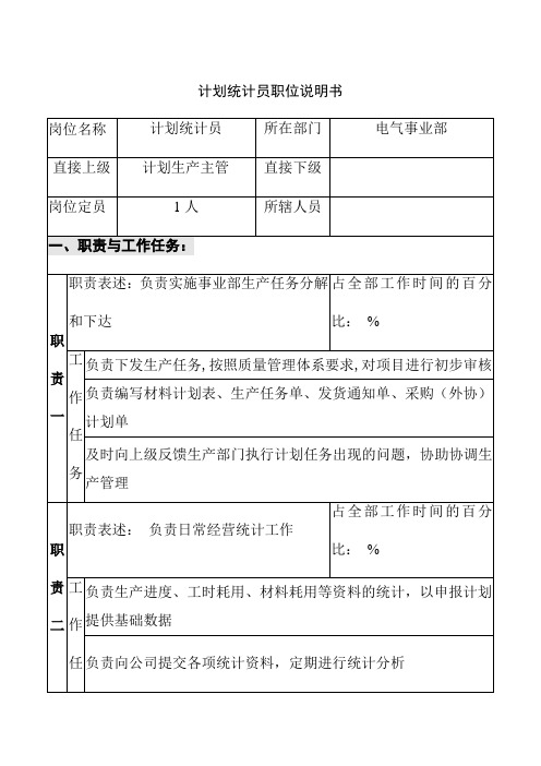 计划统计员职位说明书2