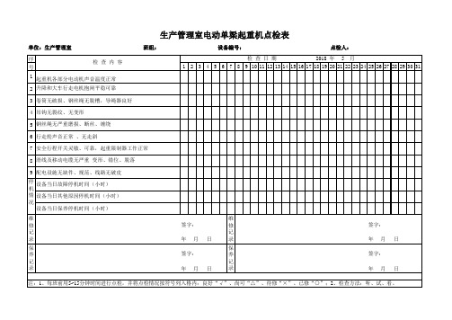 生产管理室电动单梁起重机点检表