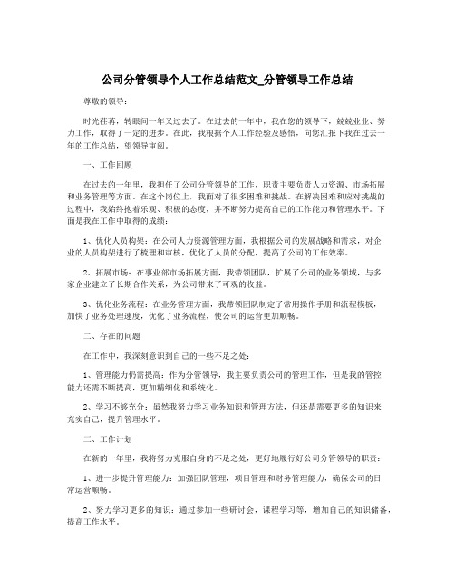 公司分管领导个人工作总结范文_分管领导工作总结