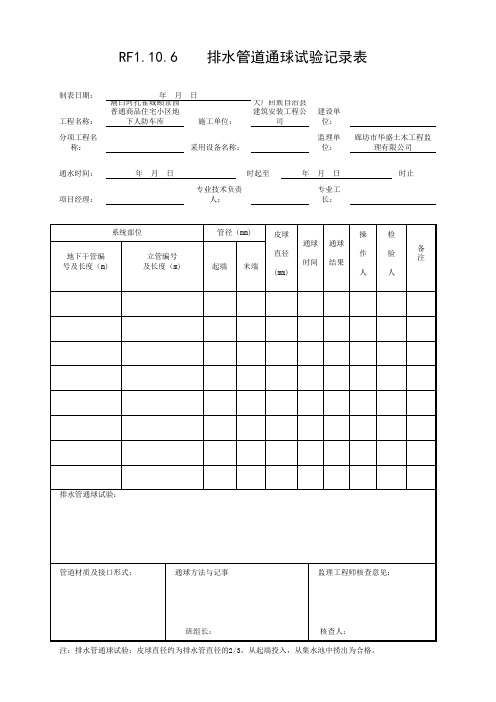 001-1.10.6  排水管道通球试验记录表