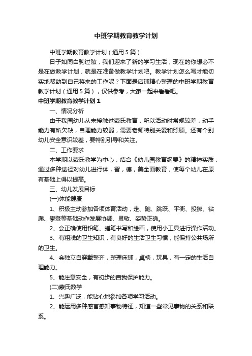 中班学期教育教学计划