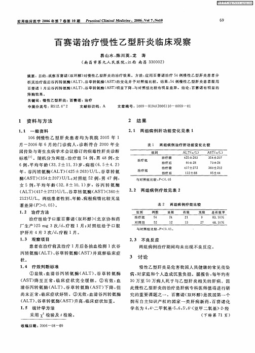 百赛诺治疗慢性乙型肝炎临床观察