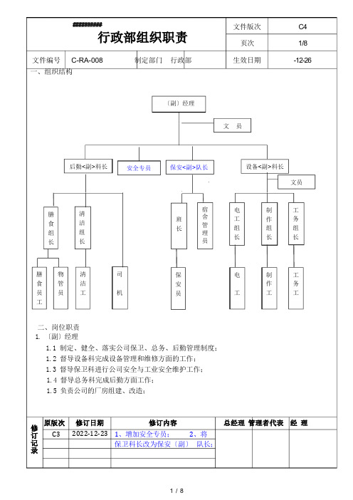 公司工厂各部门岗位机构组织职责16行政部组织职责