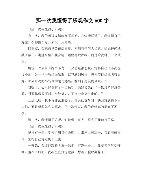 那一次我懂得了乐观作文500字